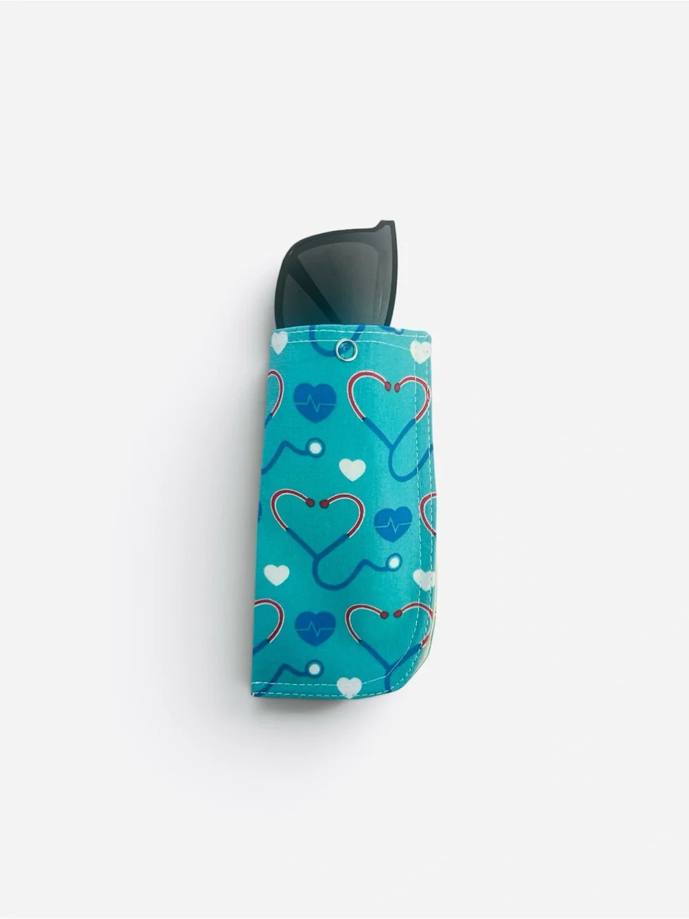 Teal Heart & Stethoscope Eyeglass Case